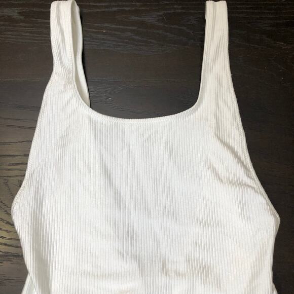 Aerie Shine Ribbed Birthday Scoop Cheekiest One Piece Swimsuit White Sz Small - Picture 6 of 10